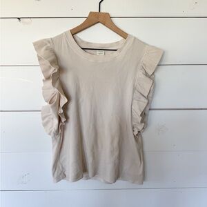 Ruffled Sleeve Women’s Top in Beige